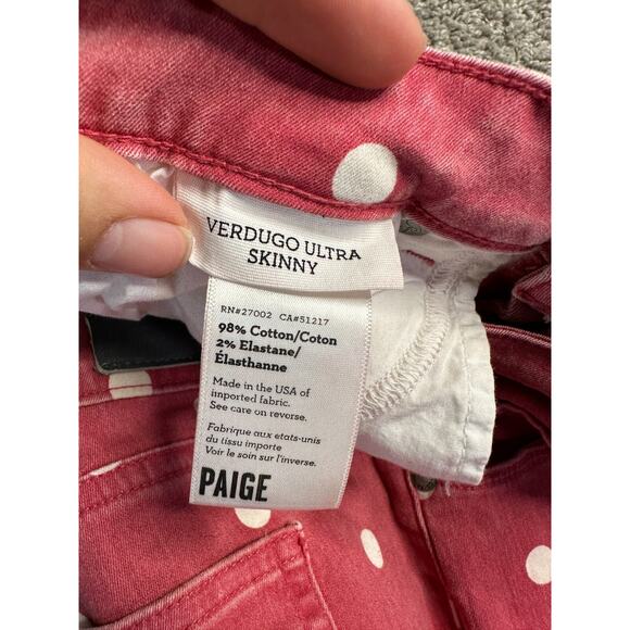 Paige Verdugo Ultra Skinny Jeans Womens 29 Red White Polka Dot Stretch Ladies - Picture 8 of 16